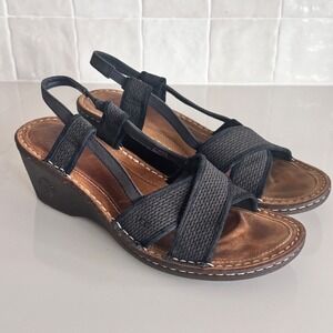 UGG‎ Mayley Wedge Sandals Womens 11 Black Brown Woven Slingback Strappy 3146